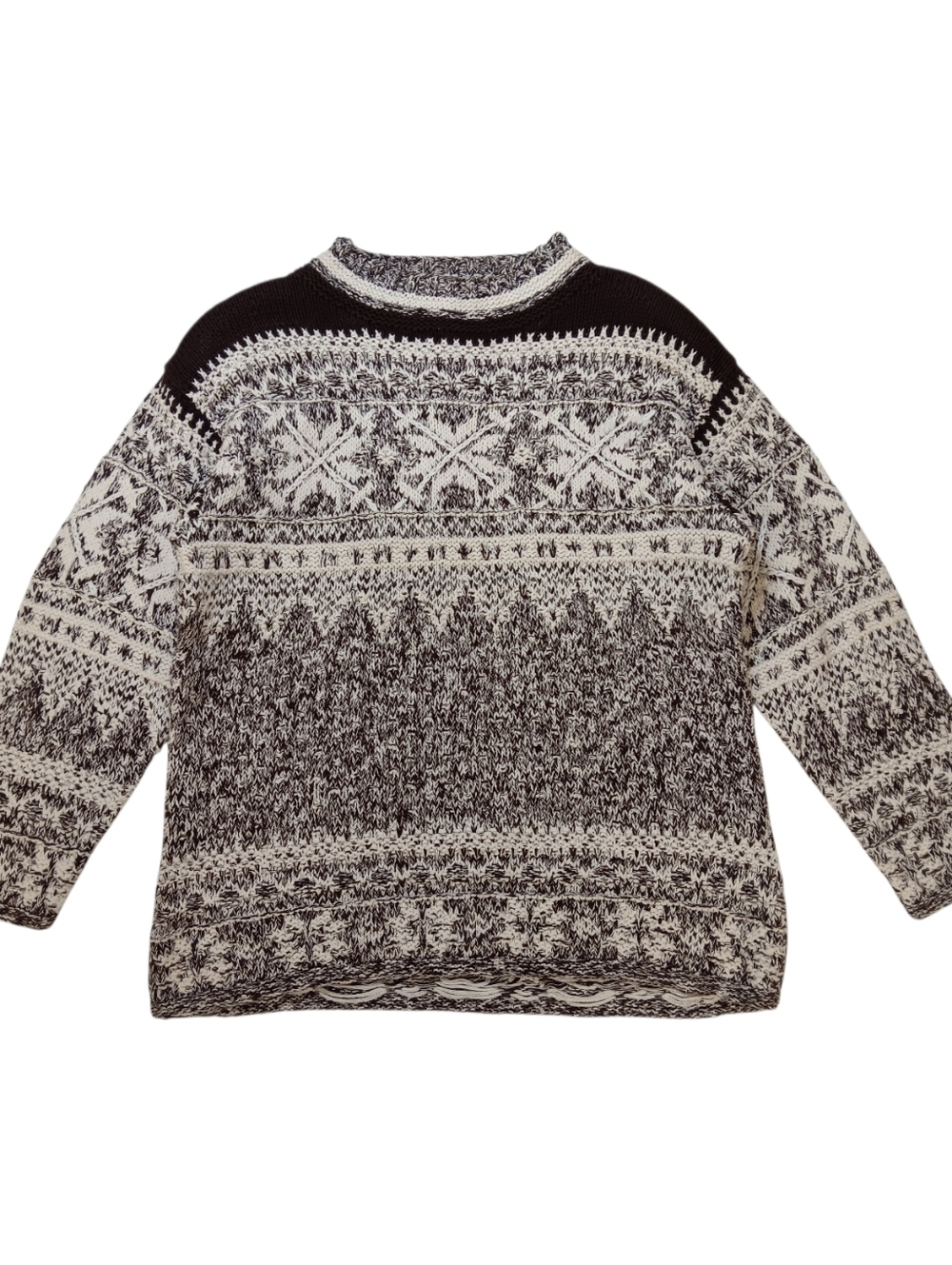 NewYork Style Brown & White Fair Isle Knit Sweater - M